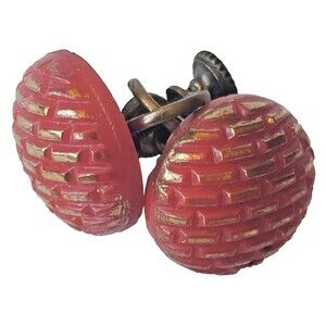 Vintage Red Gold Bakelite hard plastics Screw back stud Earrings 60s